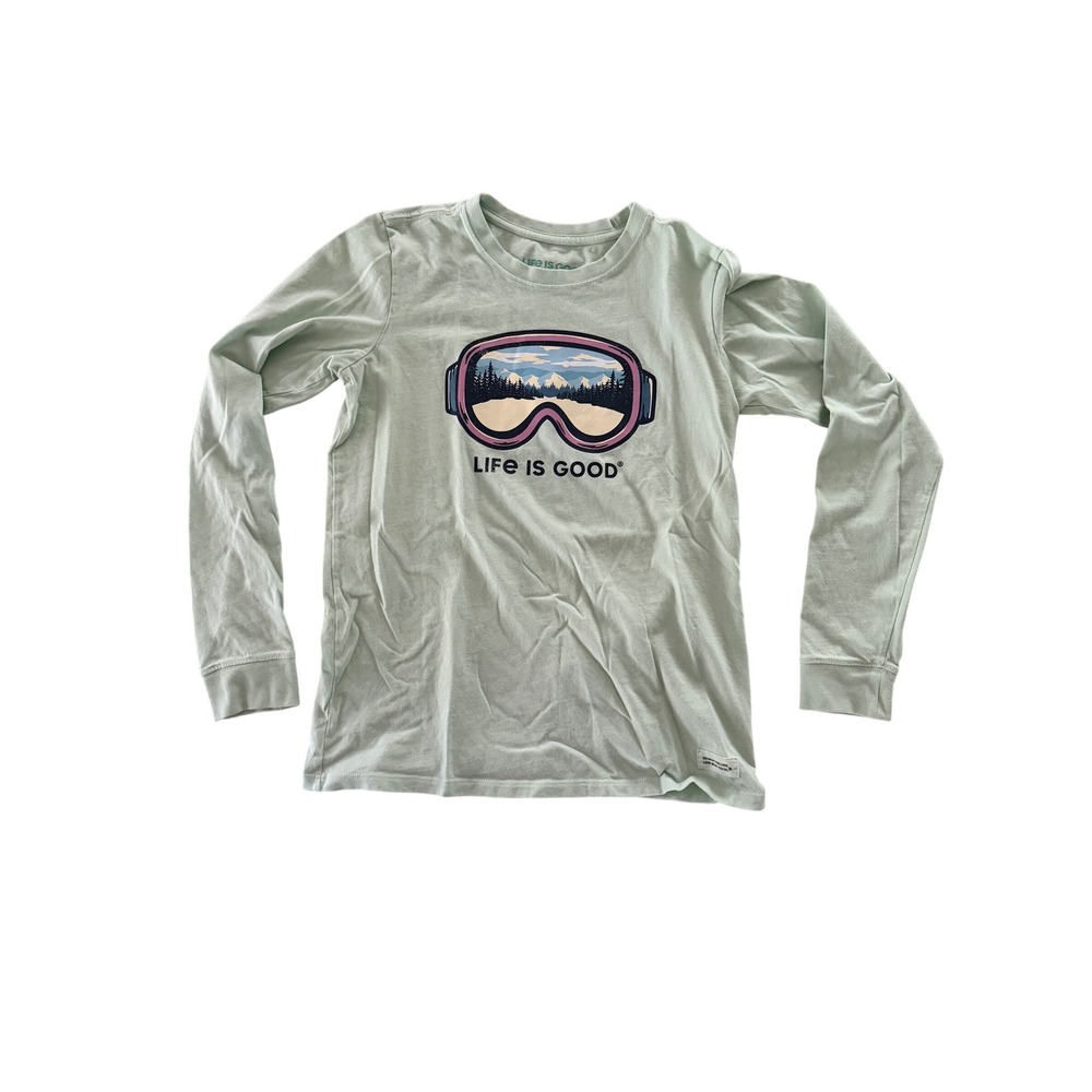 Life is Good Womens Crusher Long Sleeve Tee Ski Goggles Mint Green Small